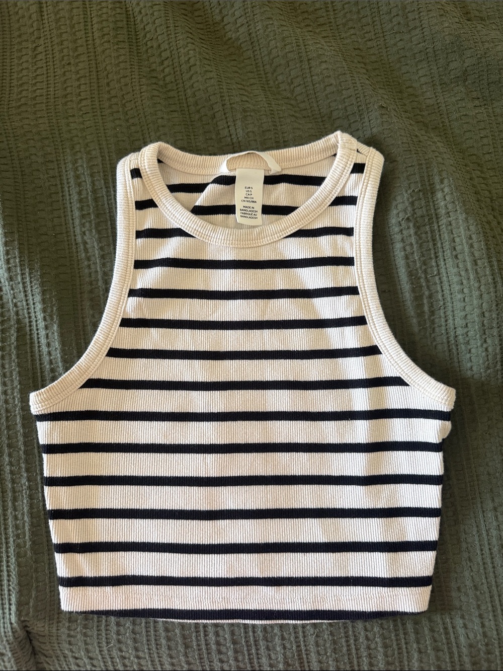 Striped ribbed sleeveless crop top - black and beige